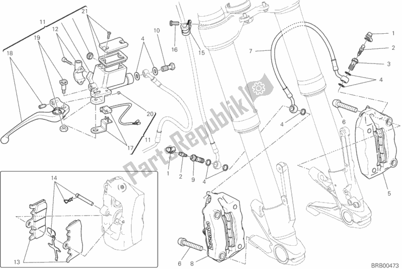 Tutte le parti per il Sistema Frenante Anteriore del Ducati Hypermotard Hyperstrada USA 821 2015